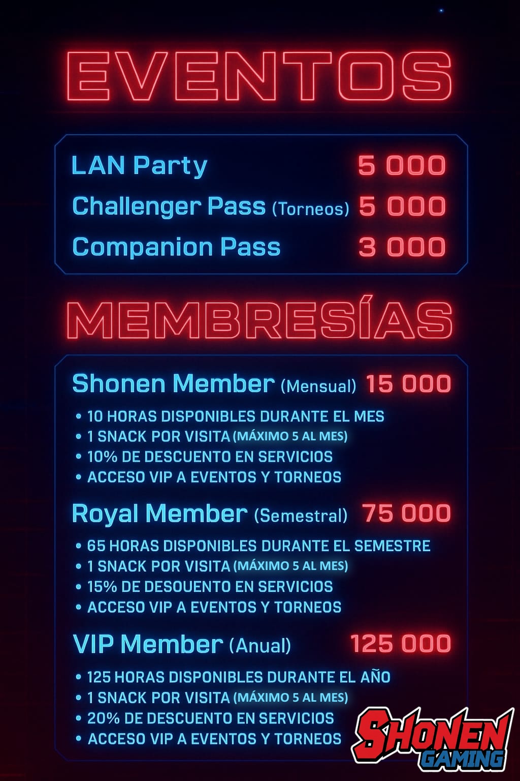 Precios de eventos y membresías VIP